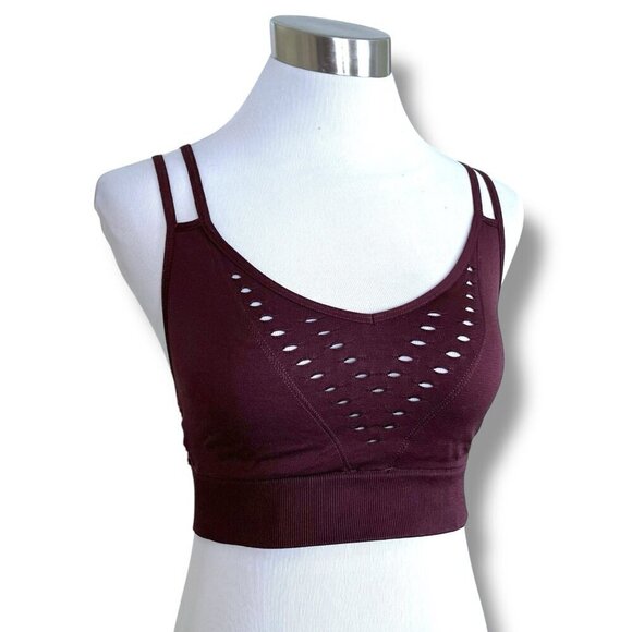 Victorias Secret Sports Bra Bralette Sz Medium Plum Wire Free Yoga Strappy Back - Picture 2 of 7